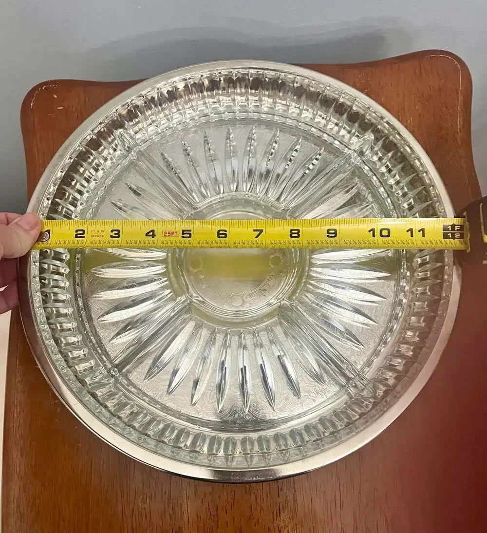 Vintage Silver Plated Serving Tray With Divided Glass Insert